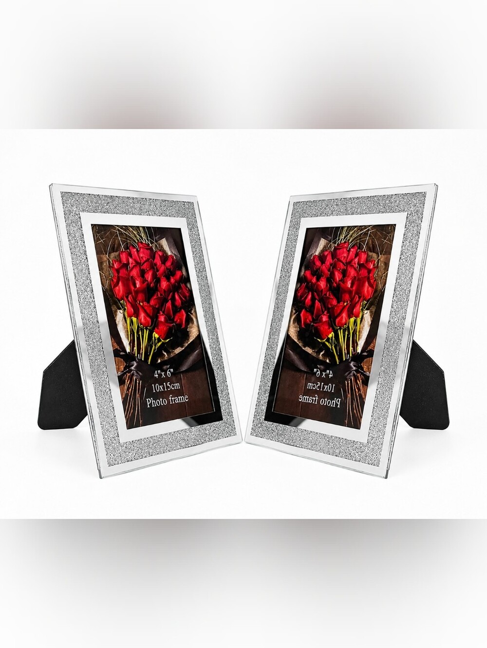 NEW Calenzana Sparkle Glitter Border Edge Sz 4" x 6" Silver Photo Frame - 2 Pack